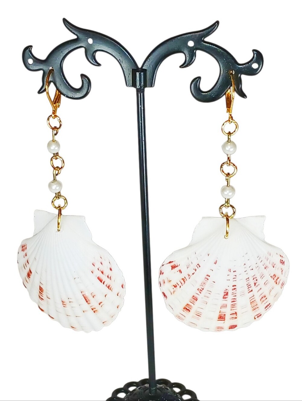 Gold Seashell Dangle Drop Earrings Ocrancore Seaside Coastal Amalfi Coast 1990s